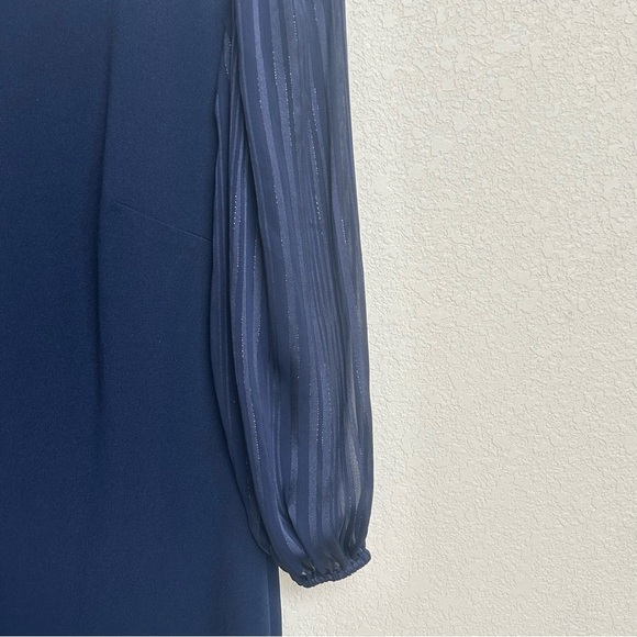 DKNY Women’s Size 8 Navy Blue Dress with Sheer Pleated Puff Sleeves Classic - Picture 6 of 8